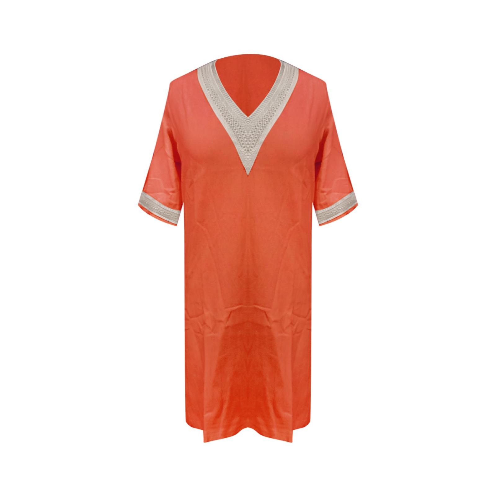 thumbnail image 2 of Vestido de mujer con cuello en V, costuras de encaje y manga media: vestido ligero y casual de verano con diseño clásico, 2 of 5